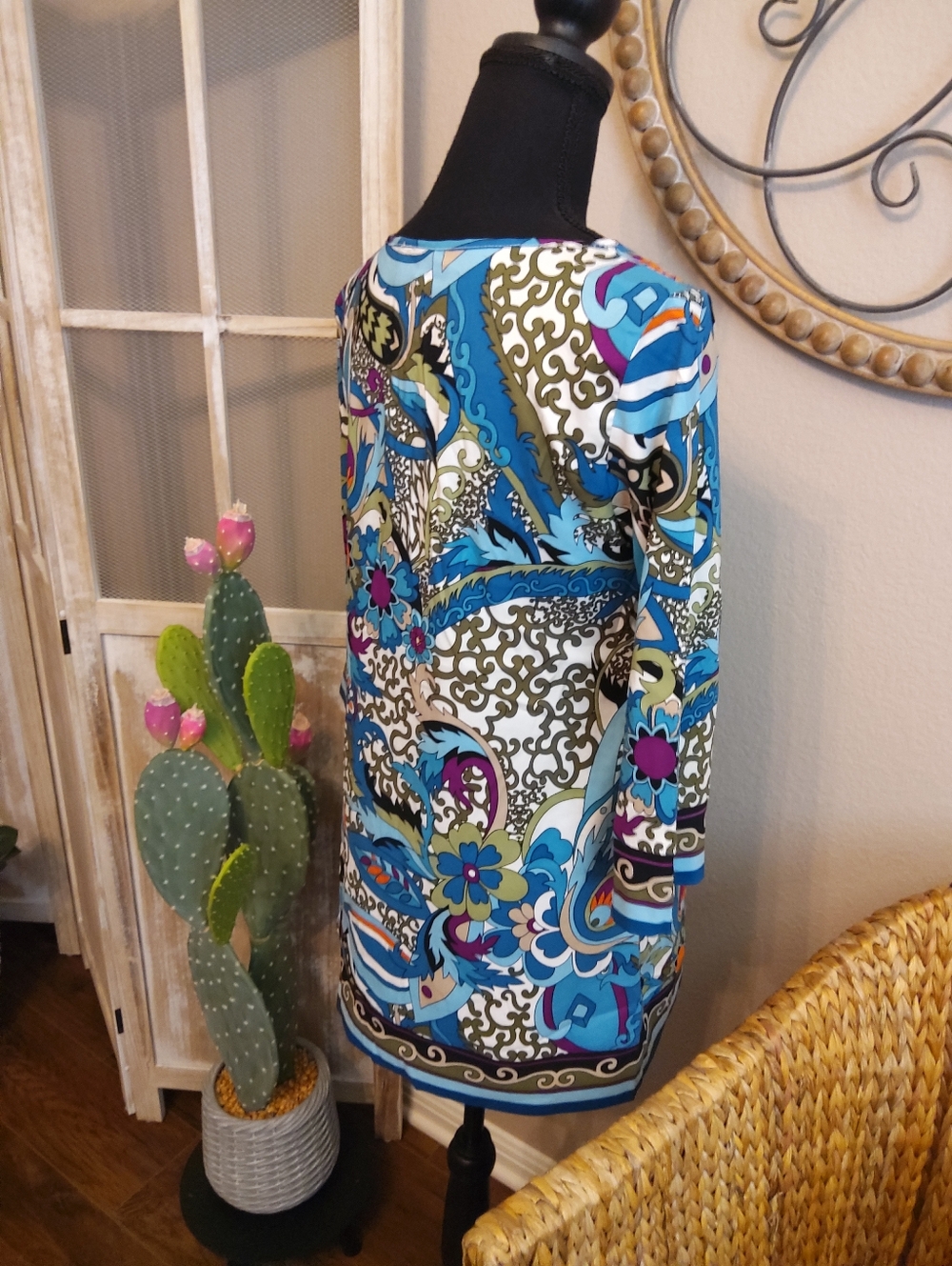 Nicole Blue Multi-Print Tie-Neck Tunic - Picture 6 of 9